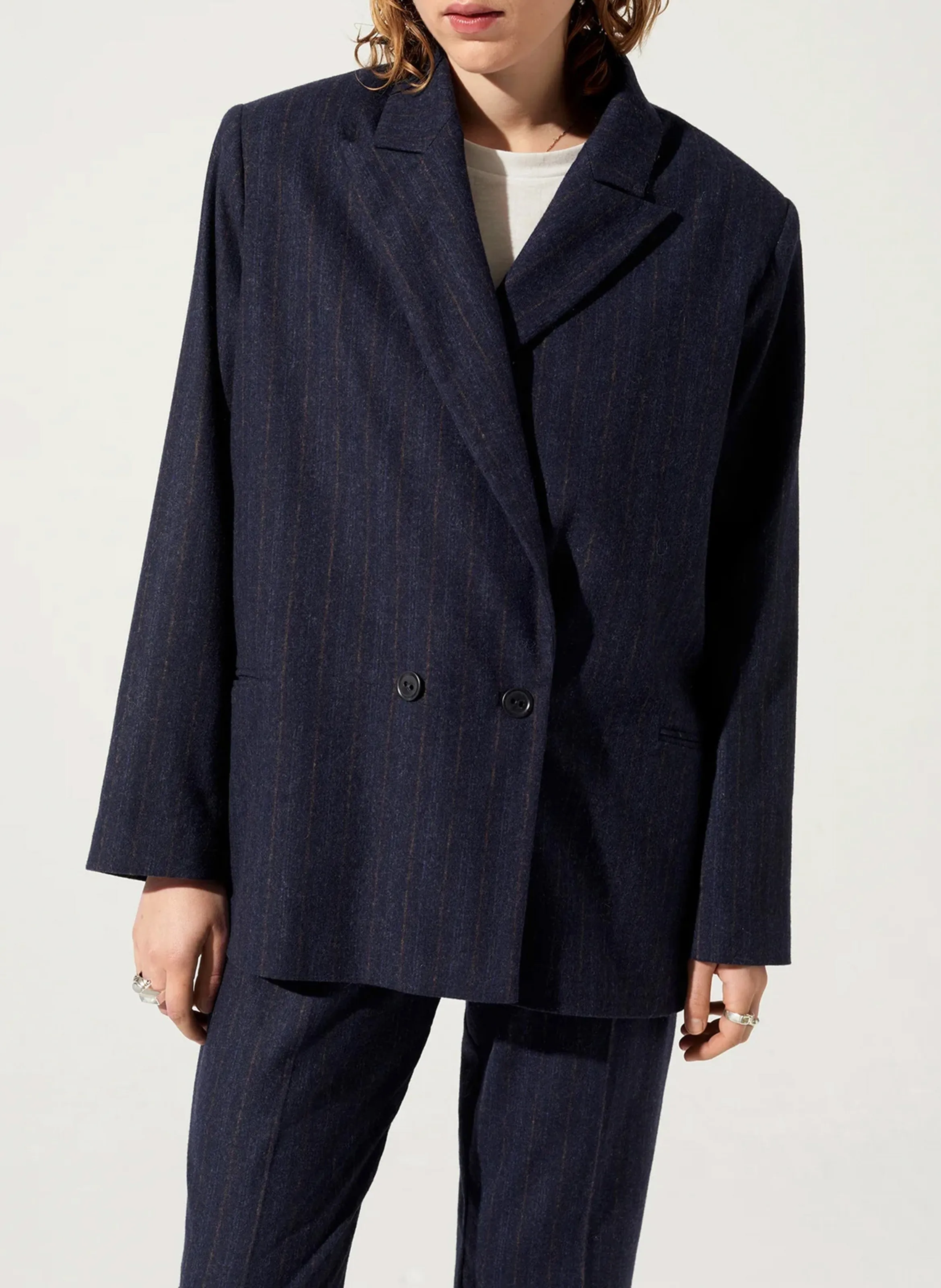 Chaqueta sastre oversize de mezcla de lana en azul
