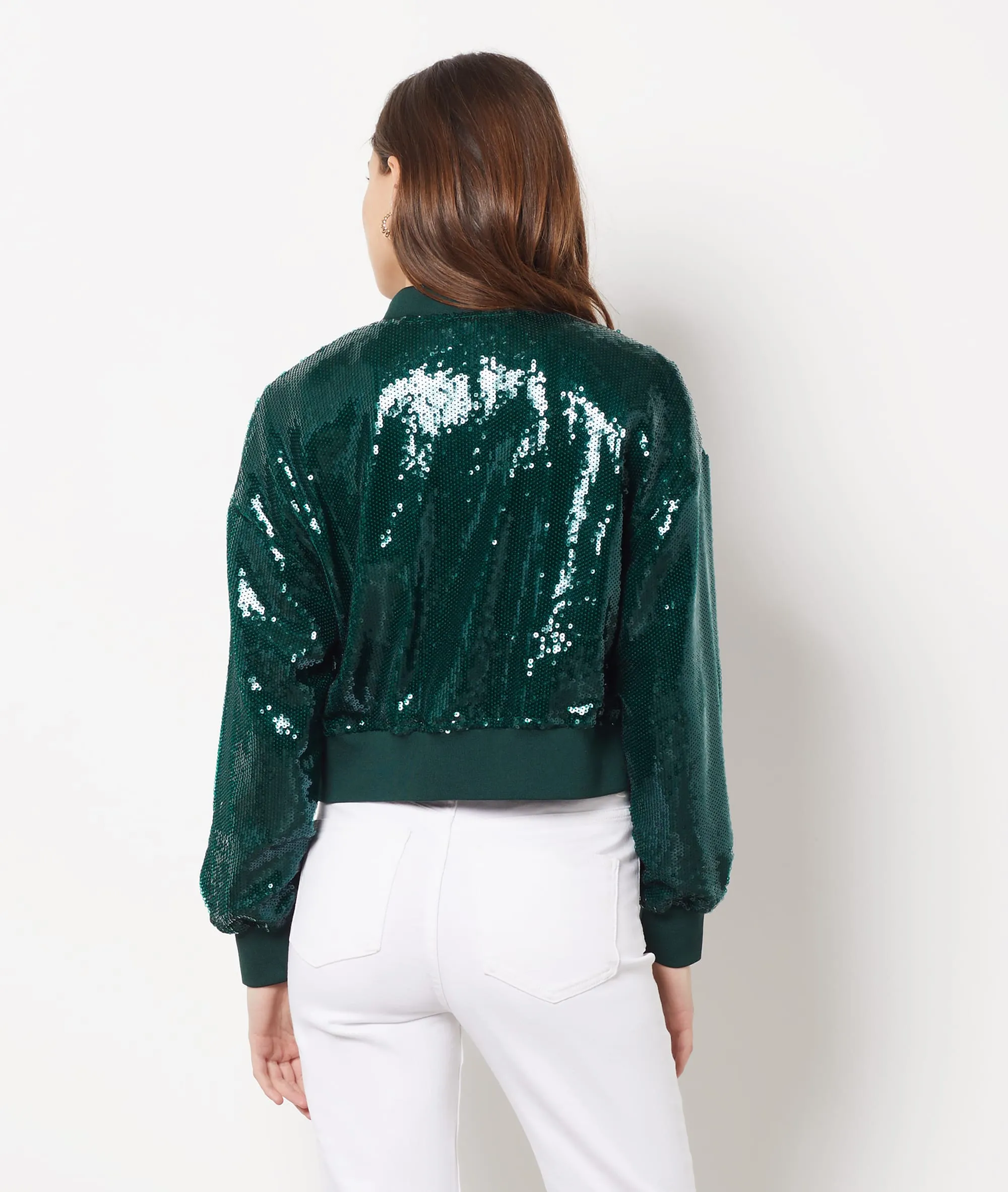 CHAQUETA TIPO BOMBER CON LENTEJUELAS VESTY VERT SAPIN  ETAM