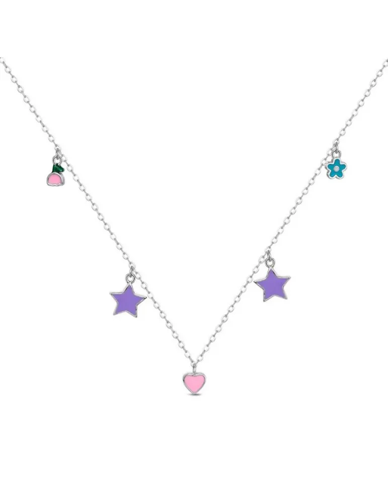 Collar Plata Niña Estrellas y Flores
