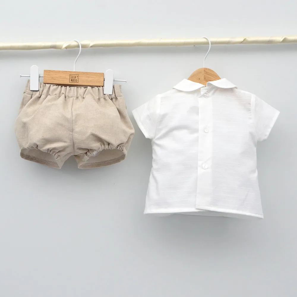 Conjunto bebé Roma con pololo lino y camisa cuello bebé