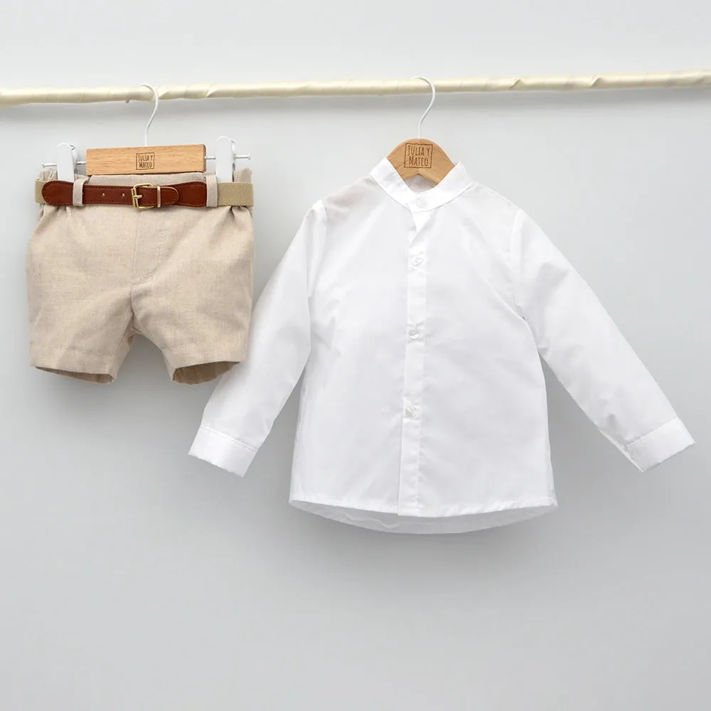 Conjunto bebé Roma con pololo lino y camisa cuello bebé