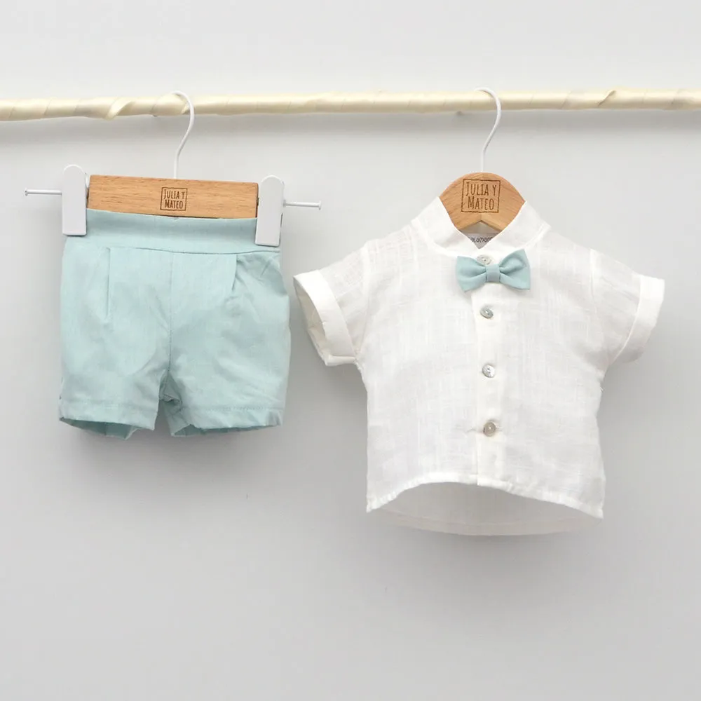 Conjunto bebé Tokio con pololo lino y camisa con pajarita