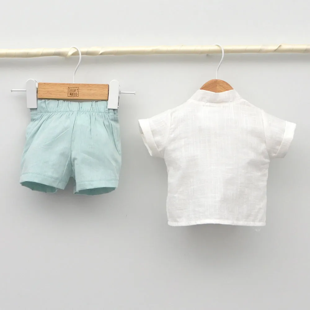 Conjunto bebé Tokio con pololo lino y camisa con pajarita
