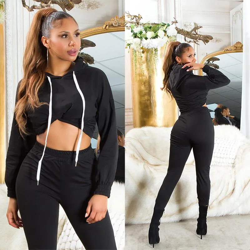 Conjunto casual sport capucha Negro