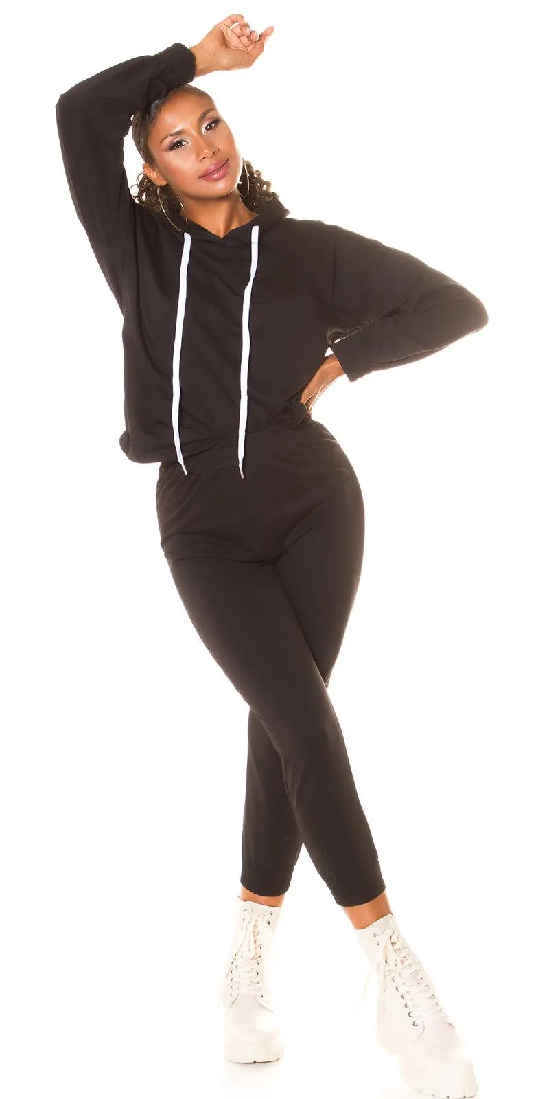 Conjunto casual sport capucha Negro