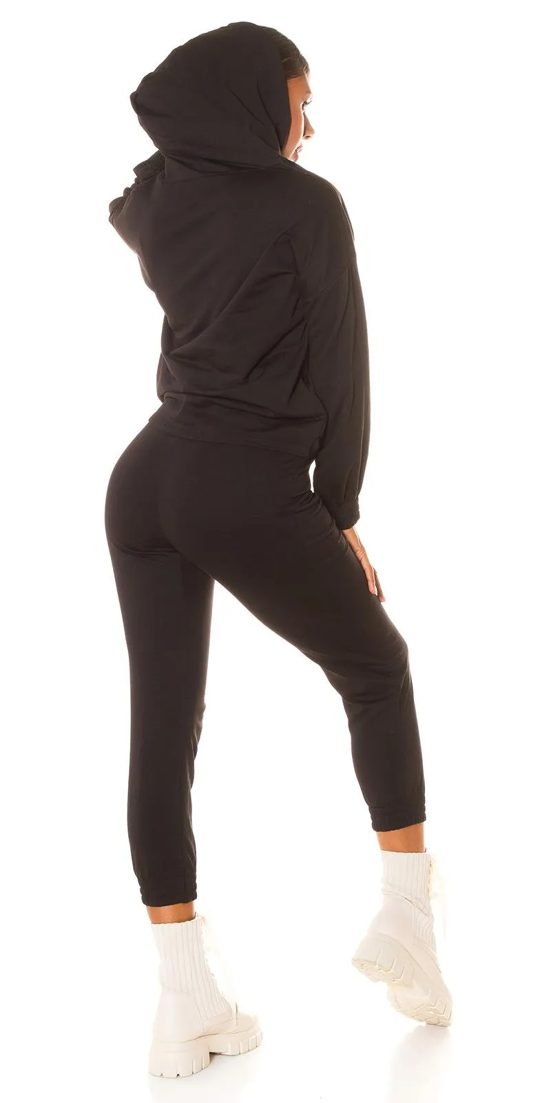 Conjunto casual sport capucha Negro
