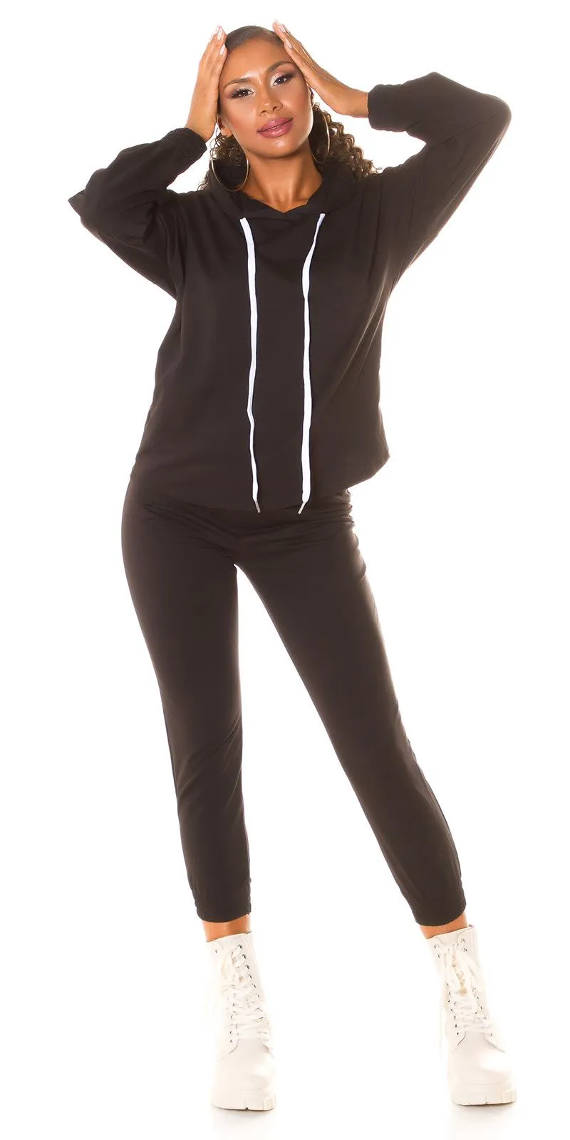 Conjunto casual sport capucha Negro