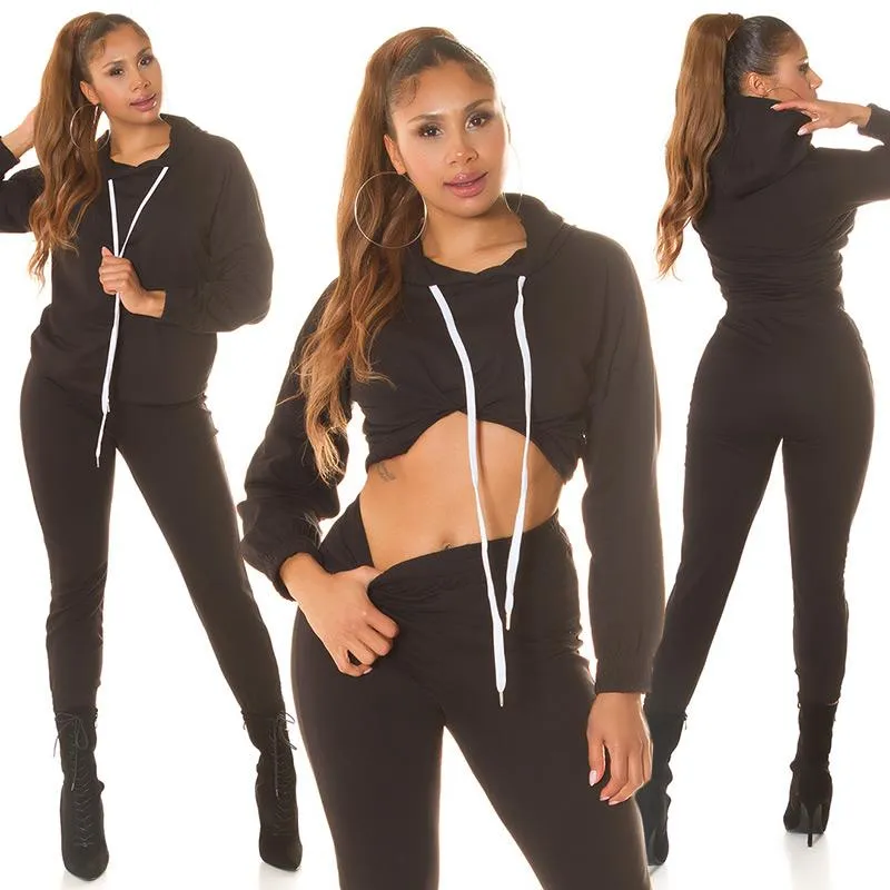 Conjunto casual sport capucha Negro