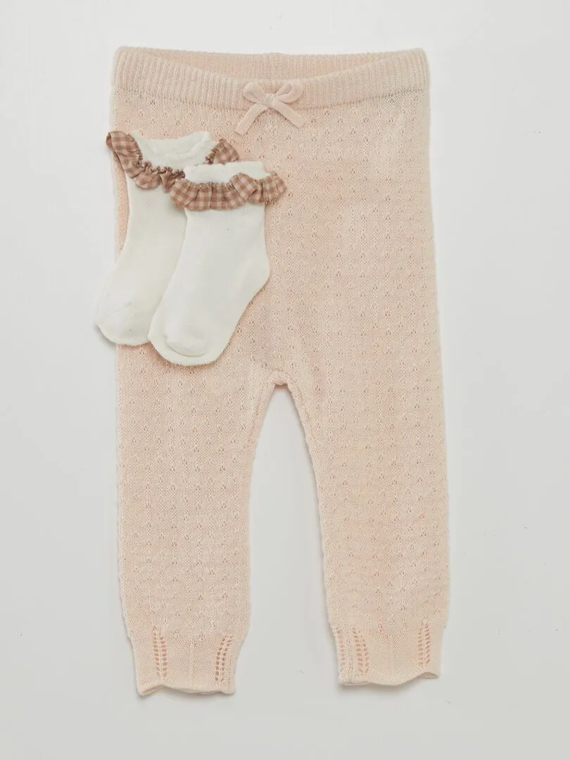 CONJUNTO DE LEGGING DE PUNTO TRICOTADO + CALCETINES  ROSA