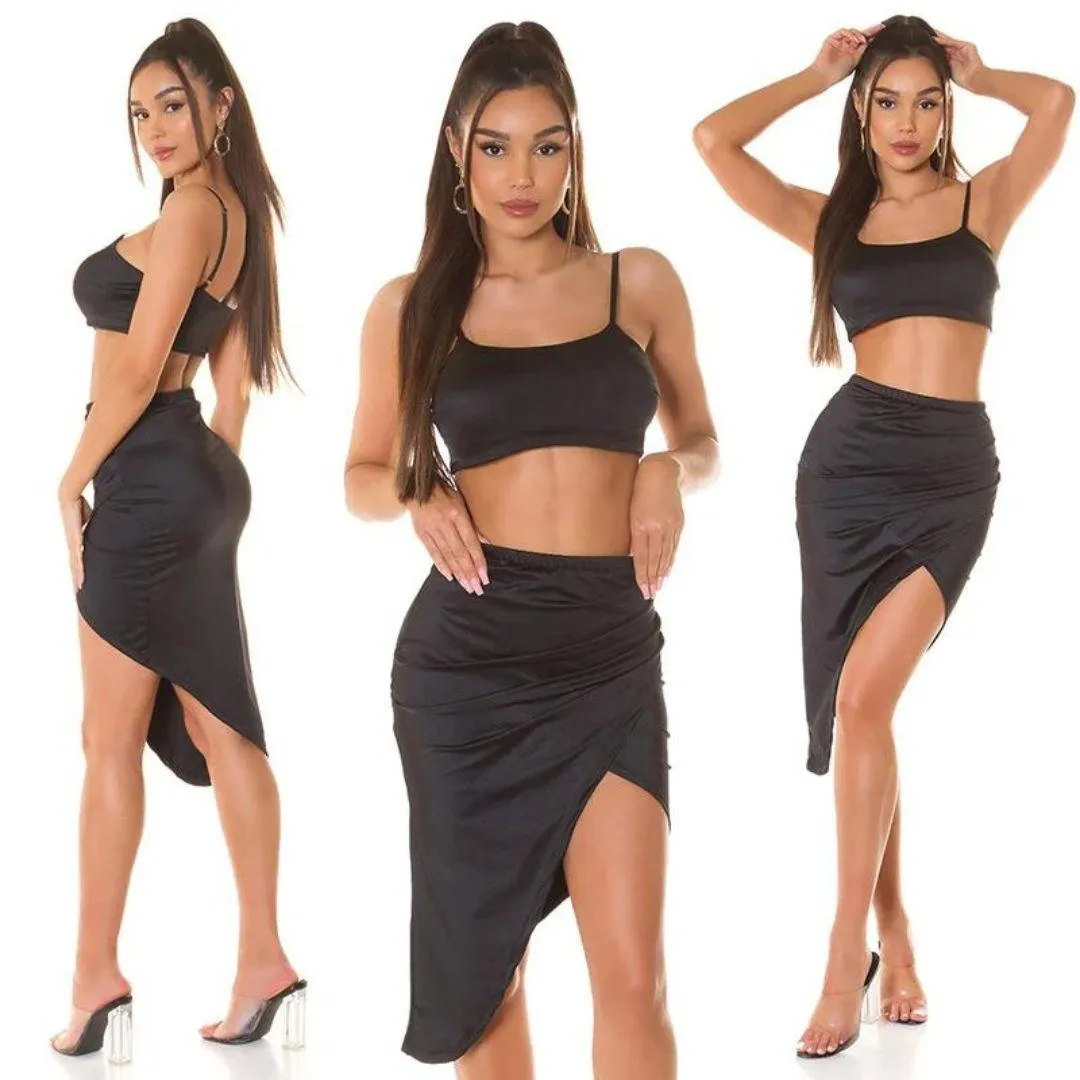 Conjunto de moda negro de falda y top 