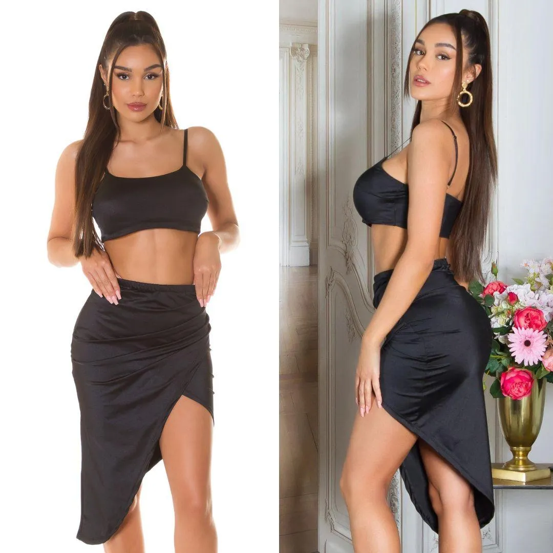 Conjunto de moda negro de falda y top 