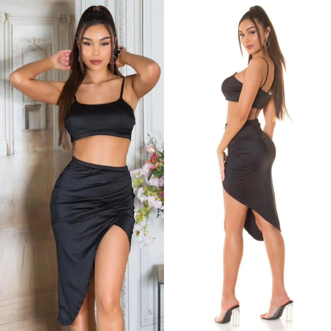 Conjunto de moda negro de falda y top 