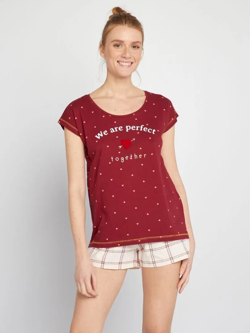 CONJUNTO DE PIJAMA LOVE 2 PIEZAS  ROJO