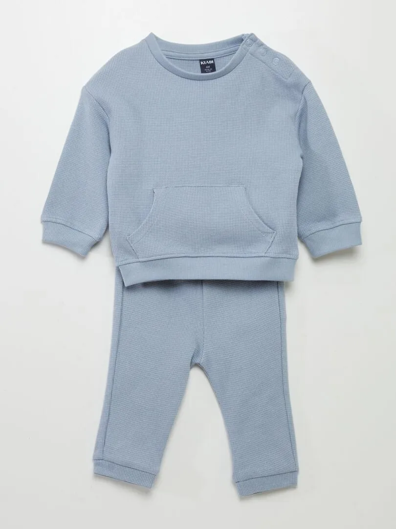 CONJUNTO DE SUDADERA + PANTALóN DE NIDO DE ABEJA  2 PIEZAS  AZUL