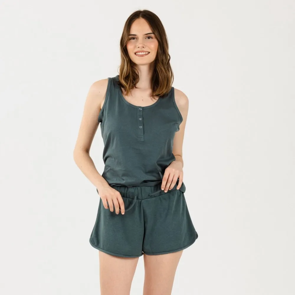 Conjunto deportivo short mujer verde azulado