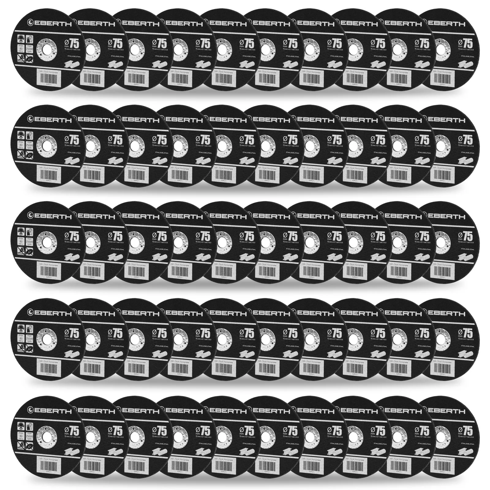 EBERTH 50 discos de corte de 75 mm de diámetro para inox, alojamiento de 9,5 mm