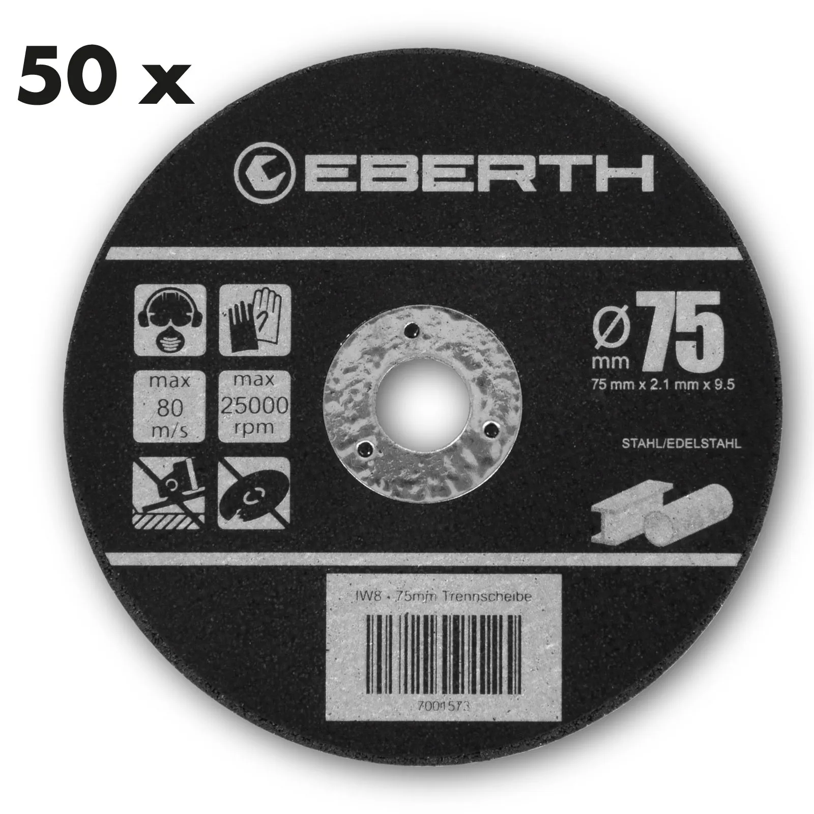 EBERTH 50 discos de corte de 75 mm de diámetro para inox, alojamiento de 9,5 mm