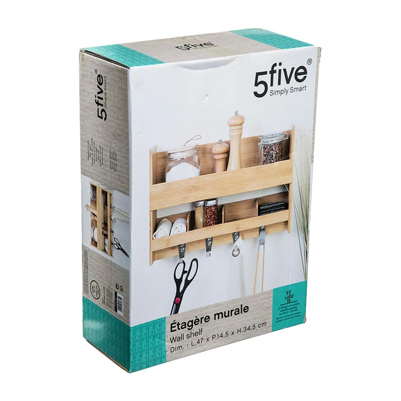 Estante mural especiero bambu 4 ganchos