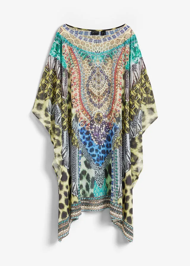 Exclusiva túnica de gasa para la playa estampado leo multicolor