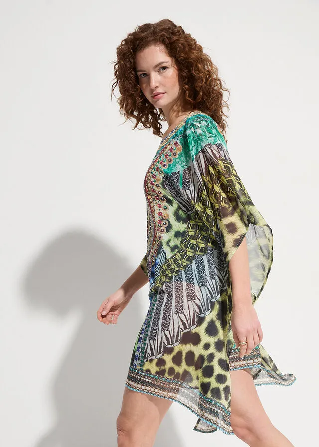 Exclusiva túnica de gasa para la playa estampado leo multicolor
