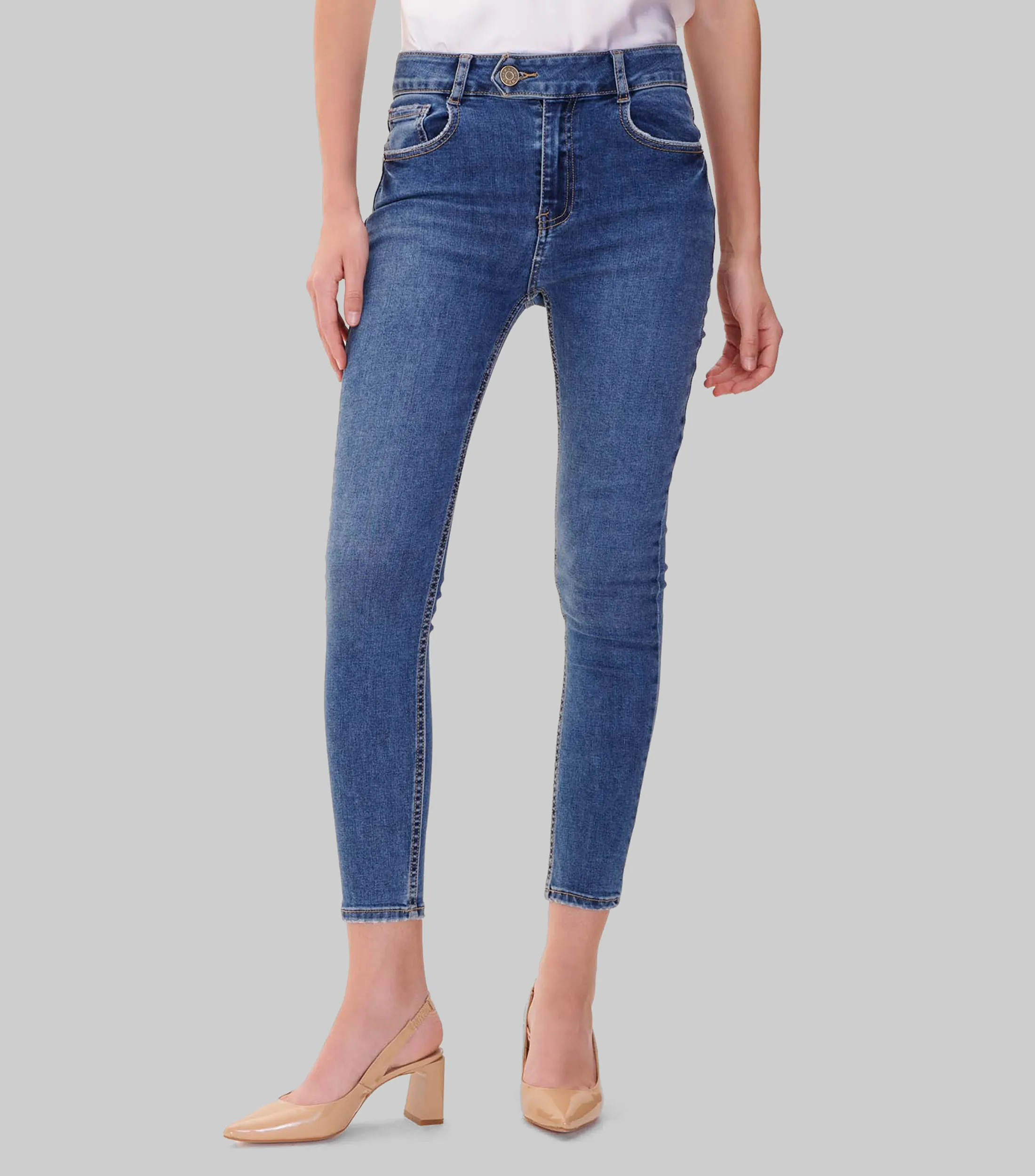 Julio Jeans Skinny tiro medio pretina con pase medio Mujer