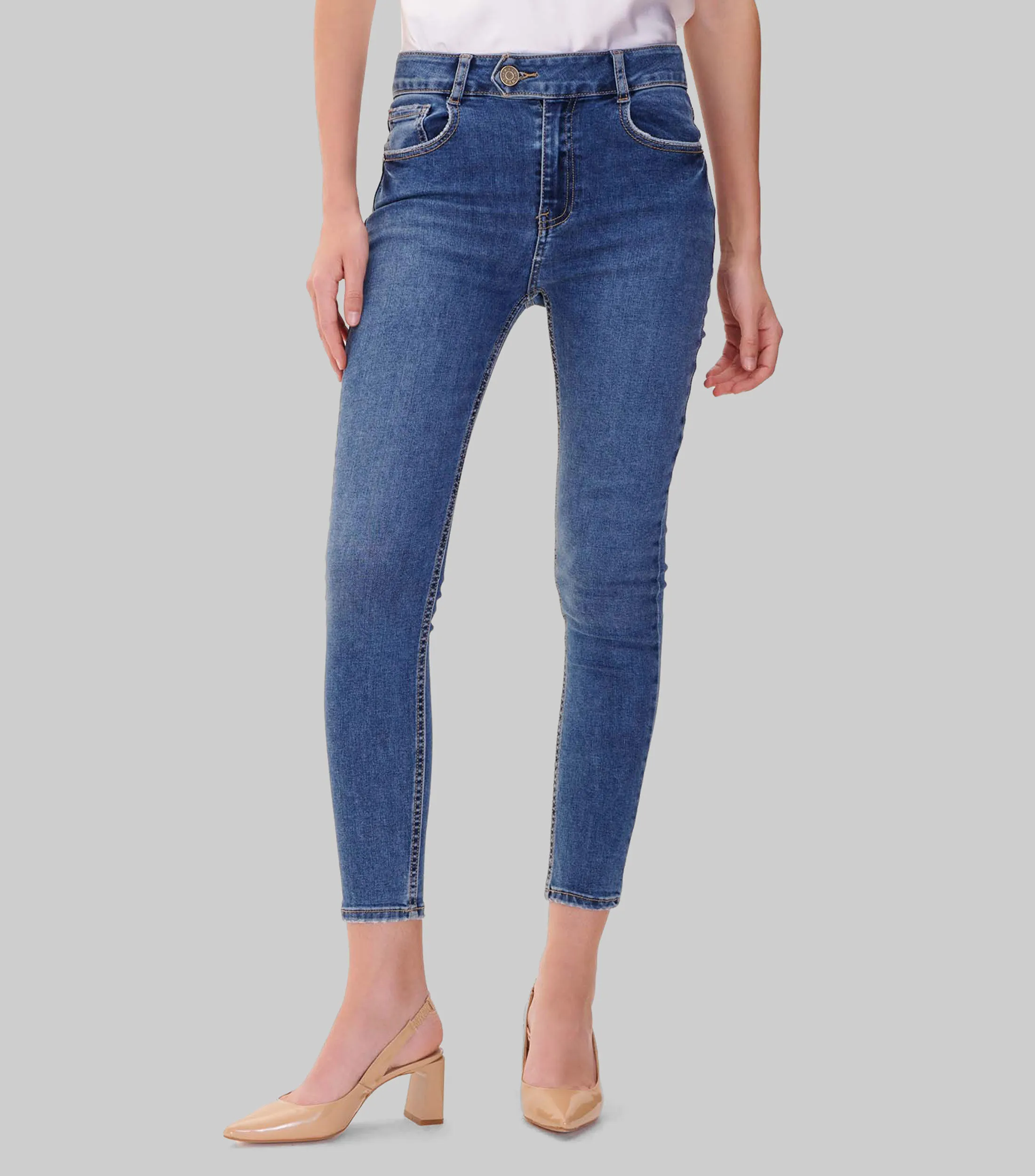 Julio Jeans Skinny tiro medio pretina con pase medio Mujer