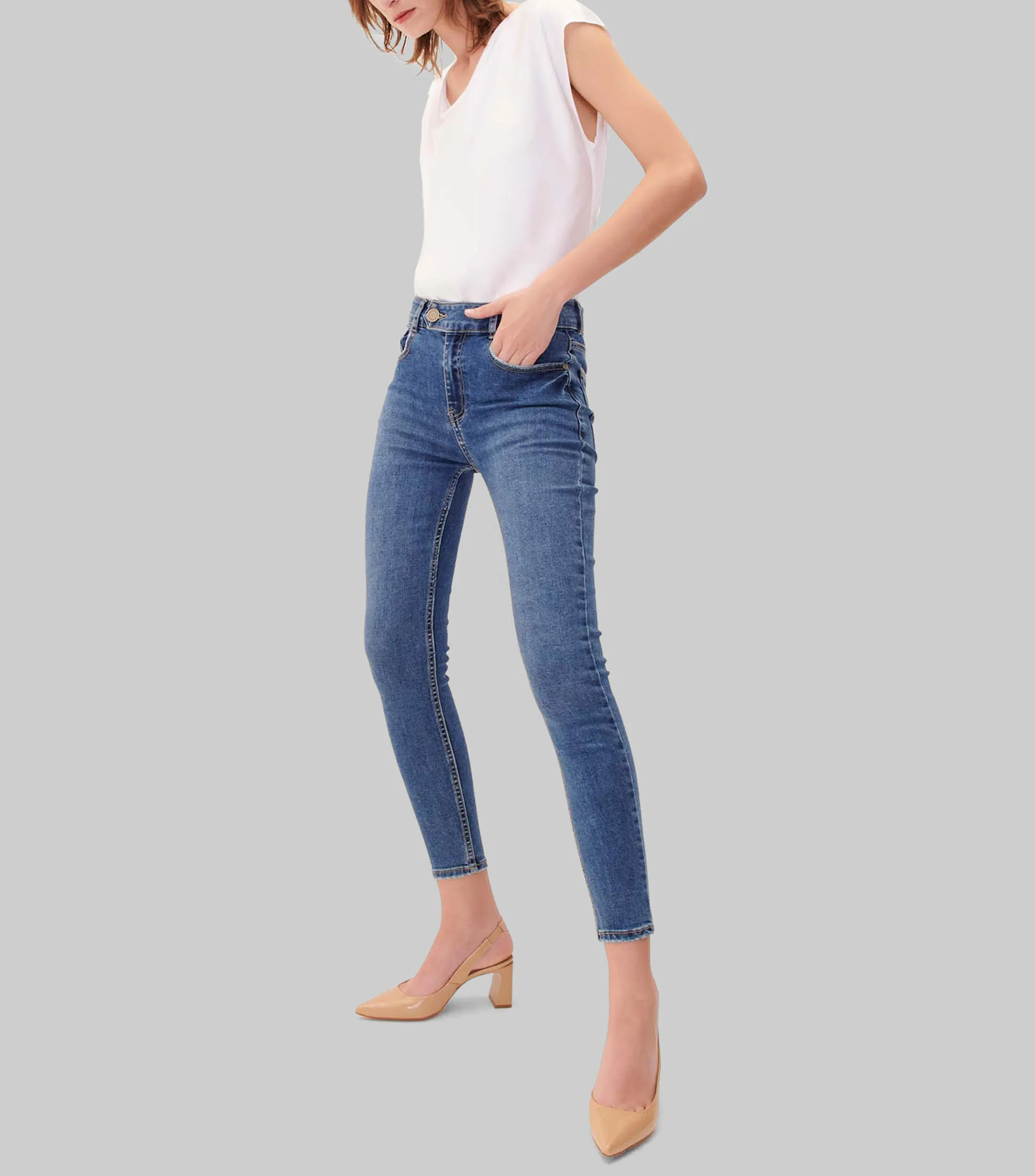 Julio Jeans Skinny tiro medio pretina con pase medio Mujer
