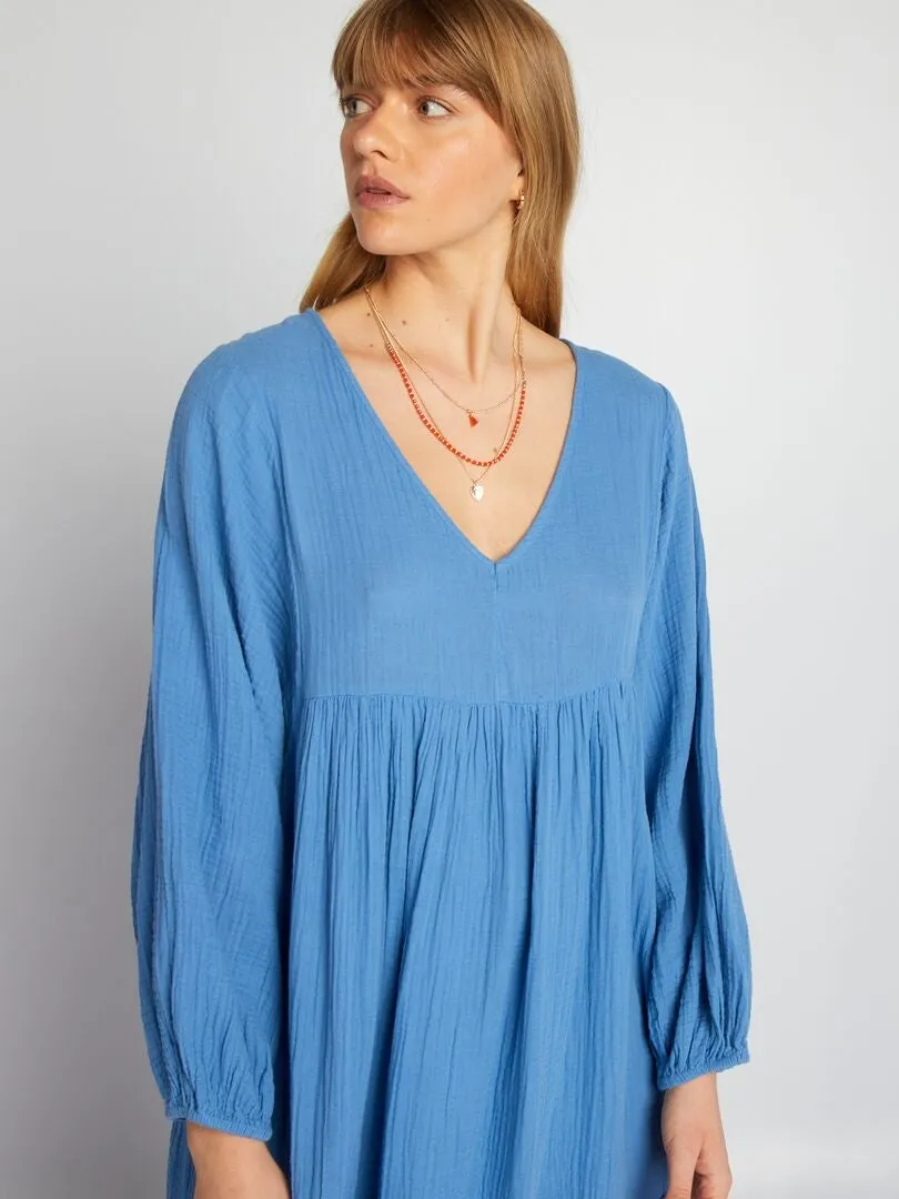 MAXIVESTIDO DE DOBLE GASA DE ALGODóN  AZUL