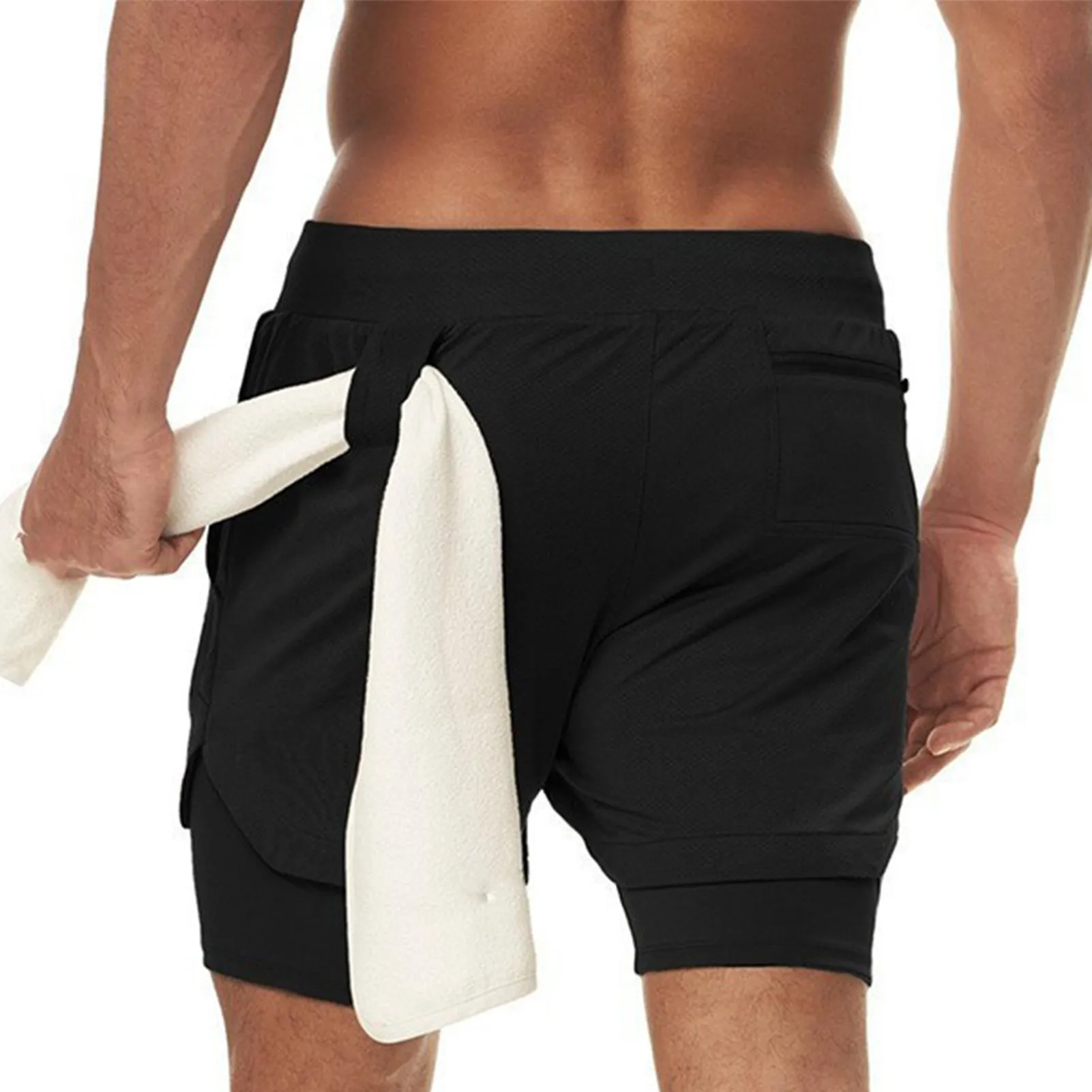 MEN'S SUMMER RUNNING SHORTS 2IN1 DESIGN QUICK DRY MULTIPOCKETS DRAWSTRING