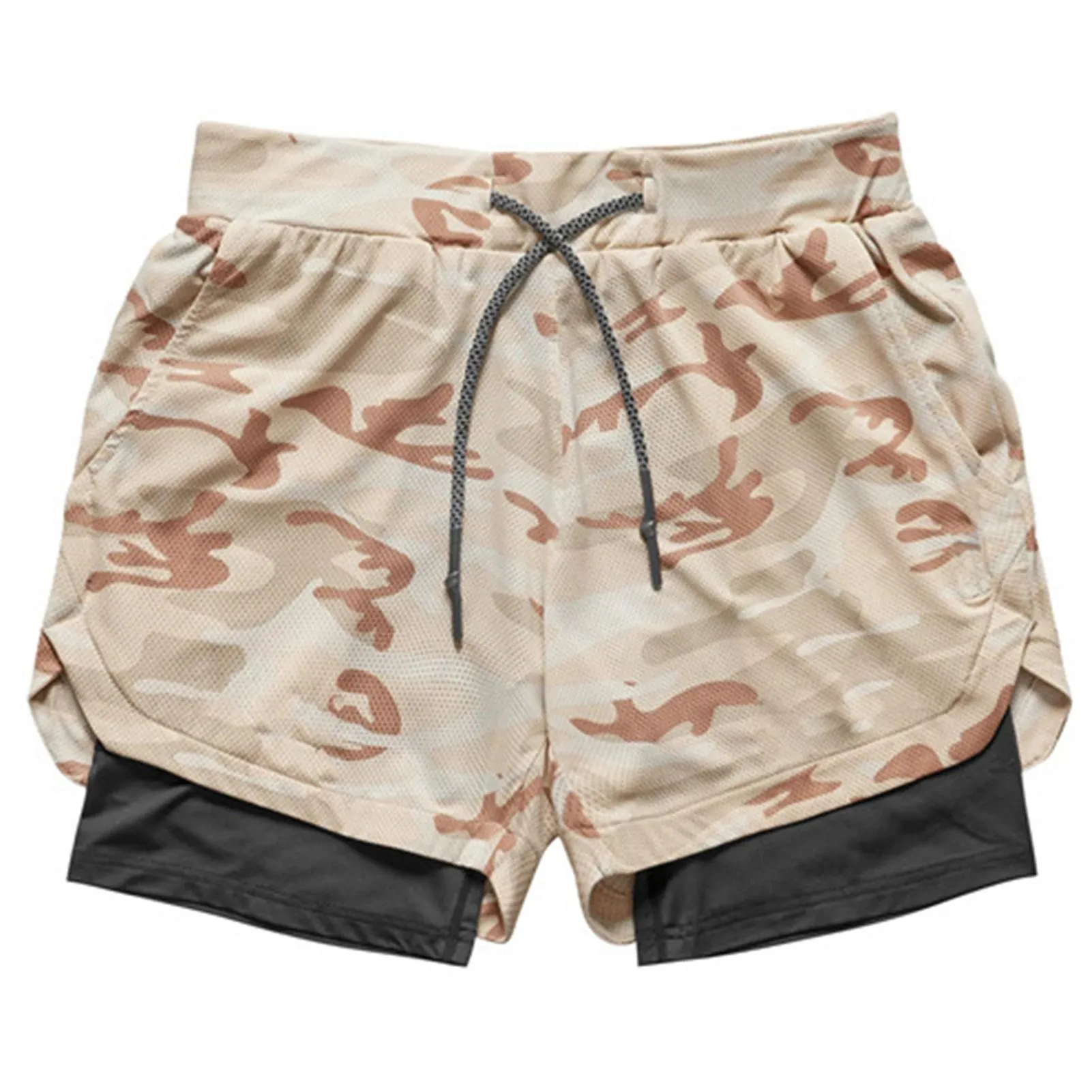MEN'S SUMMER RUNNING SHORTS 2IN1 DESIGN QUICK DRY MULTIPOCKETS DRAWSTRING