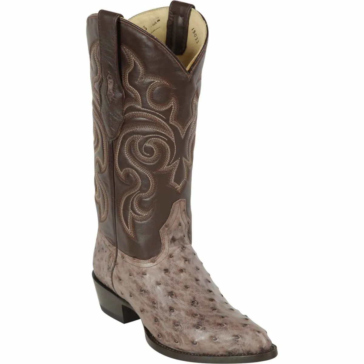 MEN'S LOS ALTOS ORIGINAL FULL QUILL OSTRICH BOOTS ROUND TOE  RUSTIC BROWN 650385