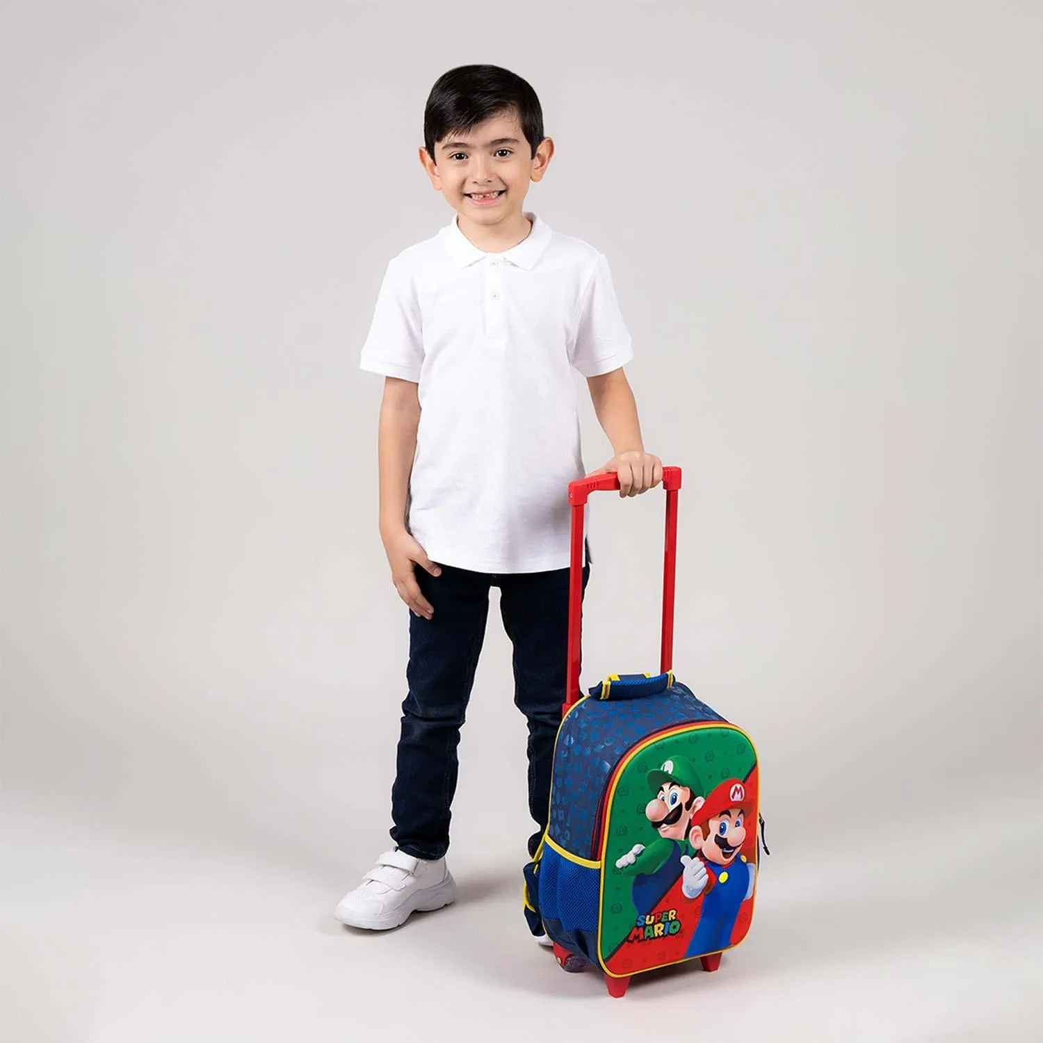Mochila con Ruedas Luigi y Mario Bros Azul Kinder