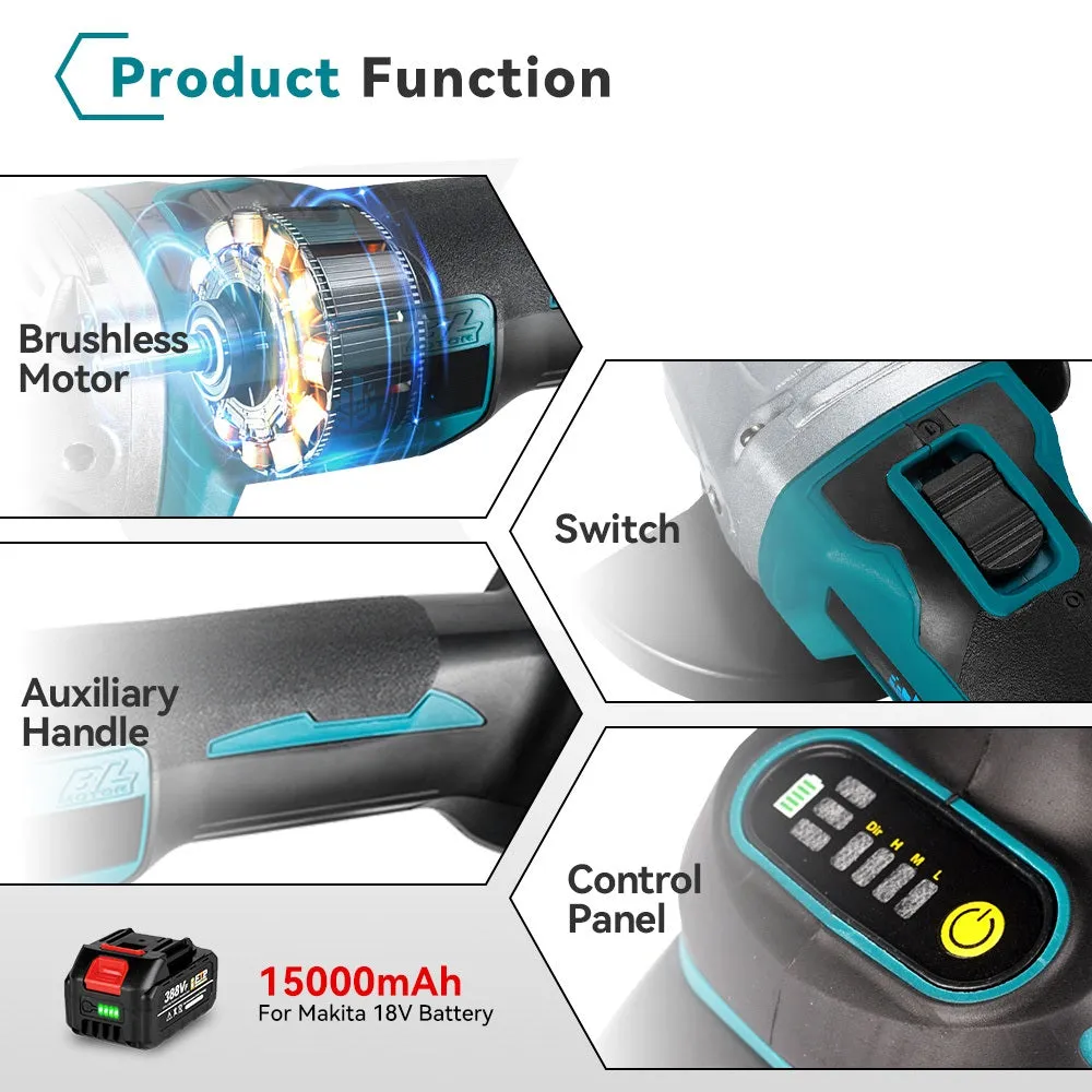 NewBeny 125mm Brushless Cordless Angle Grinder 4 Gears For Makita 18V Battery