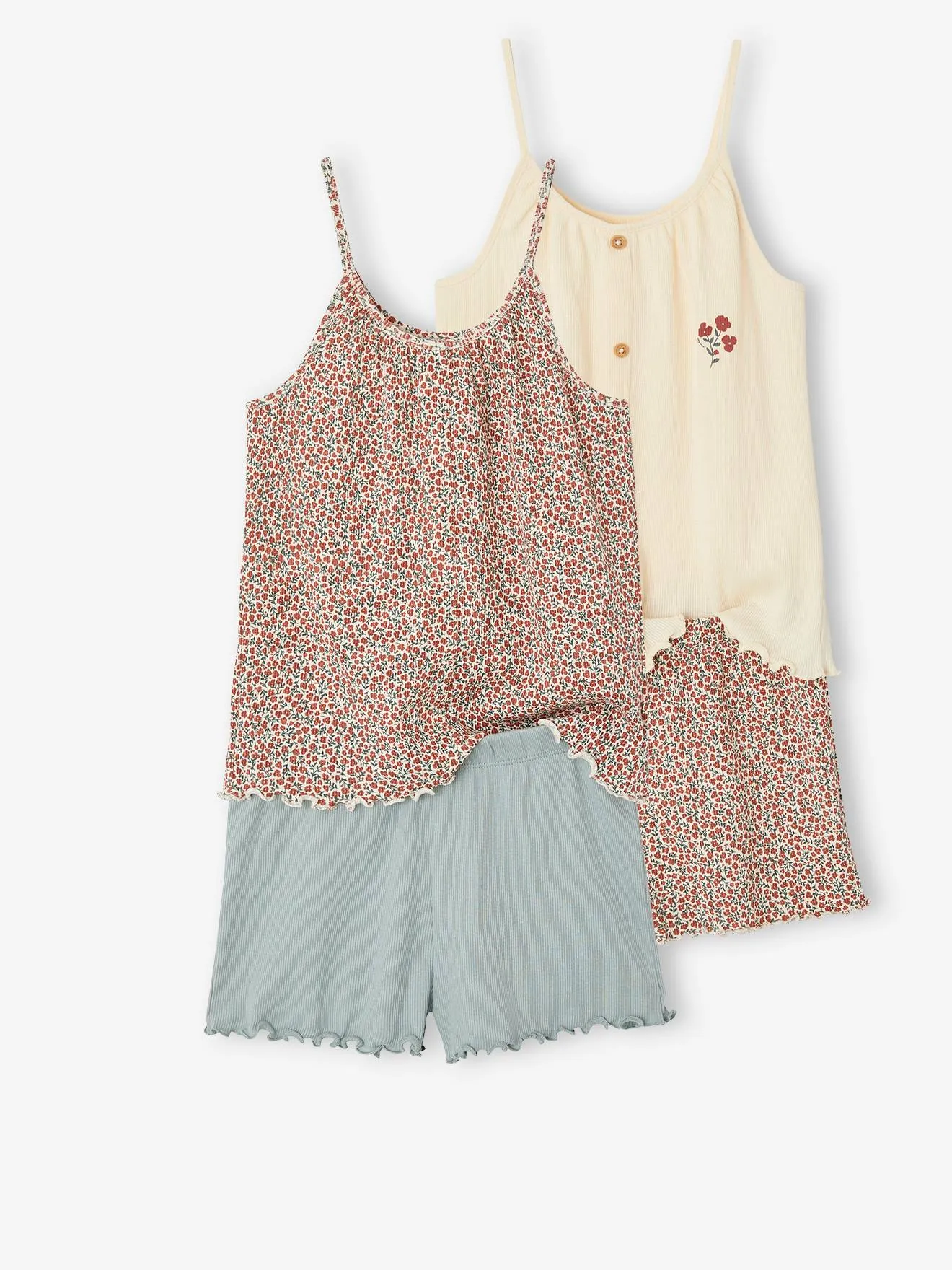 Pack de 2 pijamas con short de punto de canalé para niña