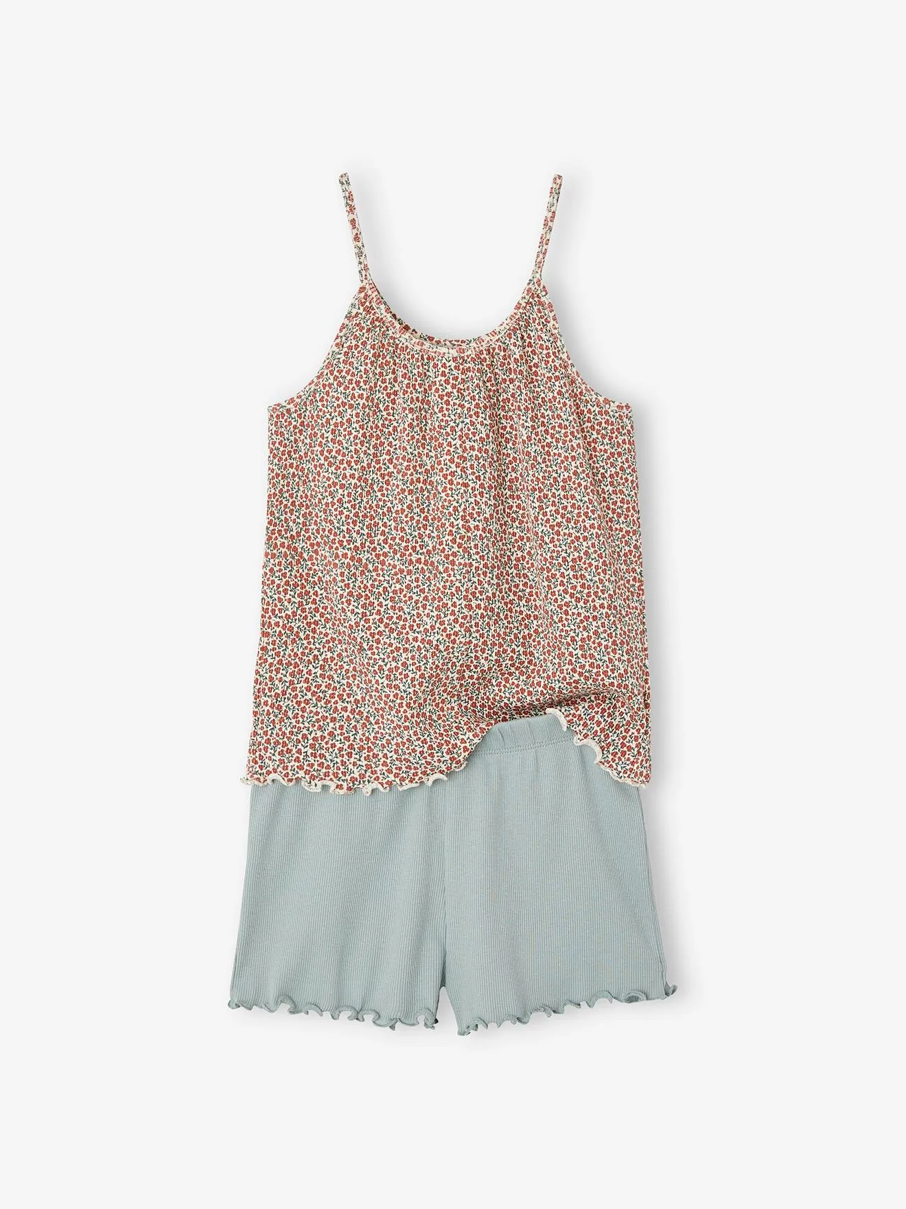 Pack de 2 pijamas con short de punto de canalé para niña