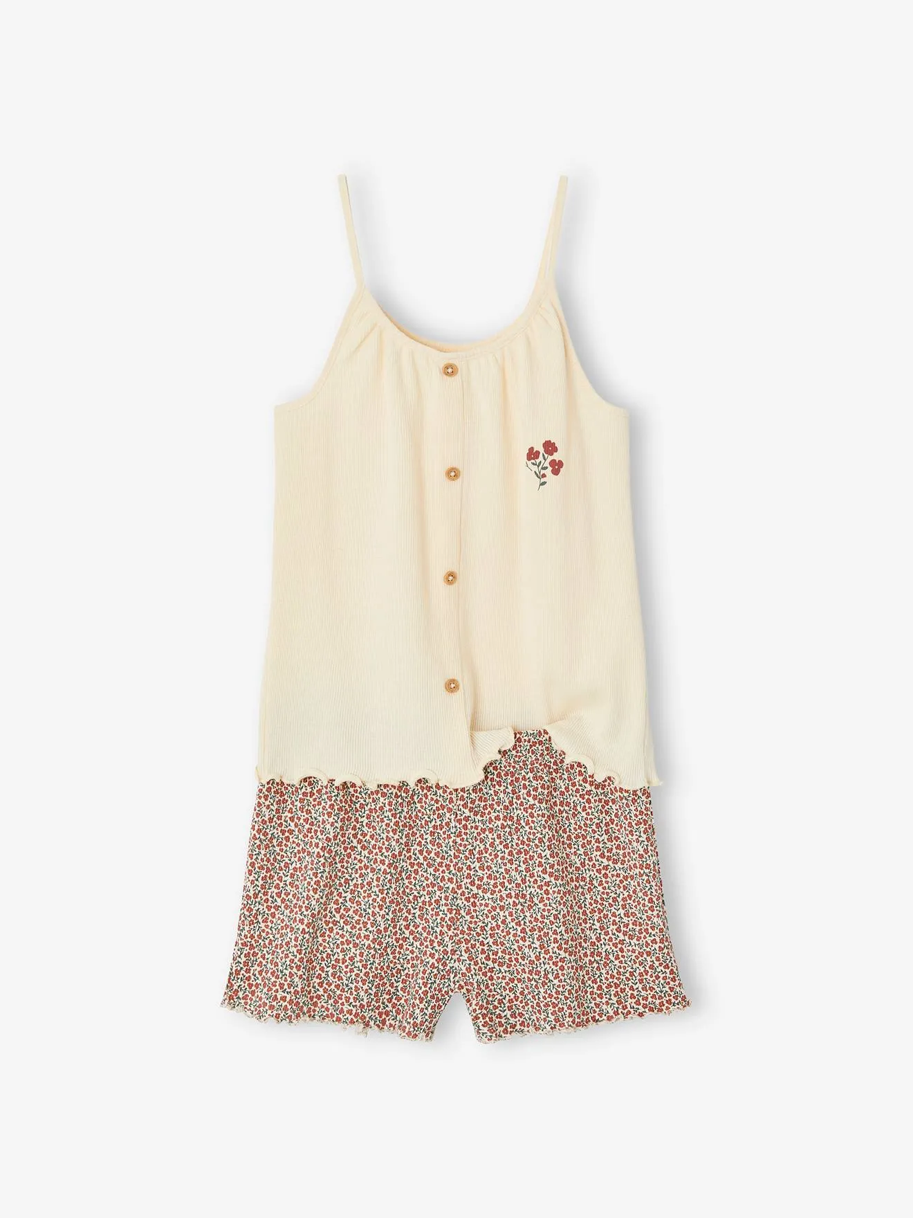 Pack de 2 pijamas con short de punto de canalé para niña
