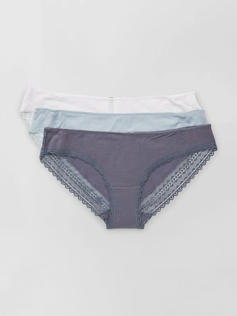 PACK DE 3 BRAGUITAS DE ALGODóN Y ENCAJE  AZUL
