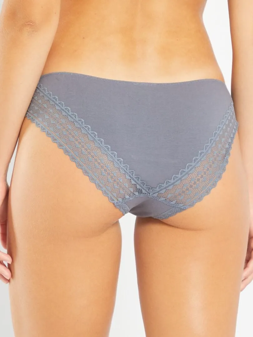 PACK DE 3 BRAGUITAS DE ALGODóN Y ENCAJE  AZUL