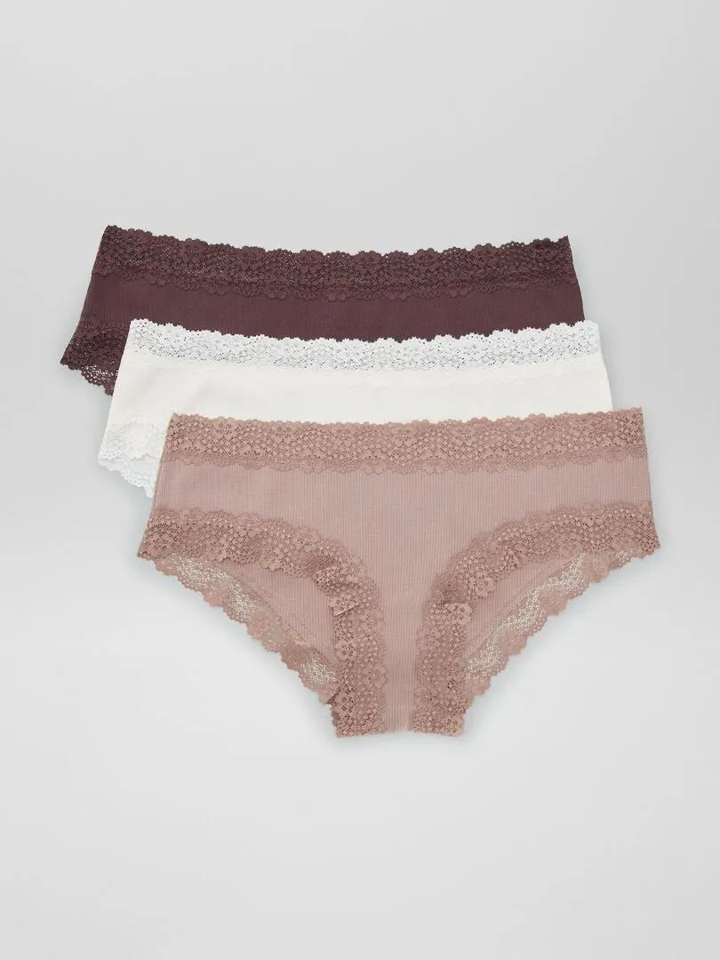 PACK DE 3 CULOTTES DE CANALé FINO  CASTAñO CIRUELA