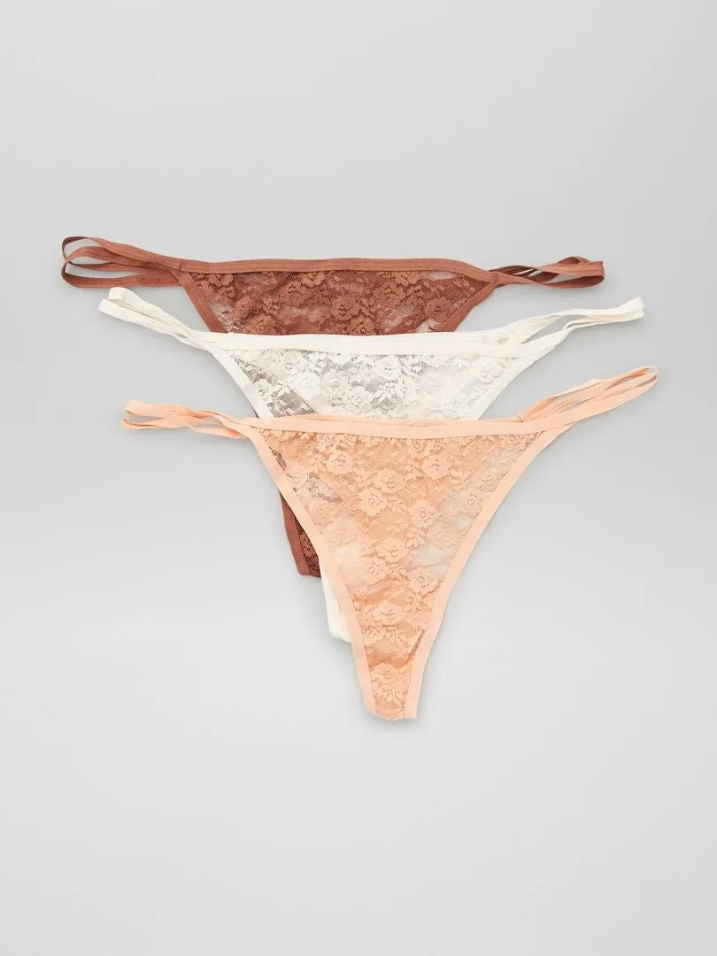 PACK DE 3 TANGAS DE ENCAJE  BEIGE