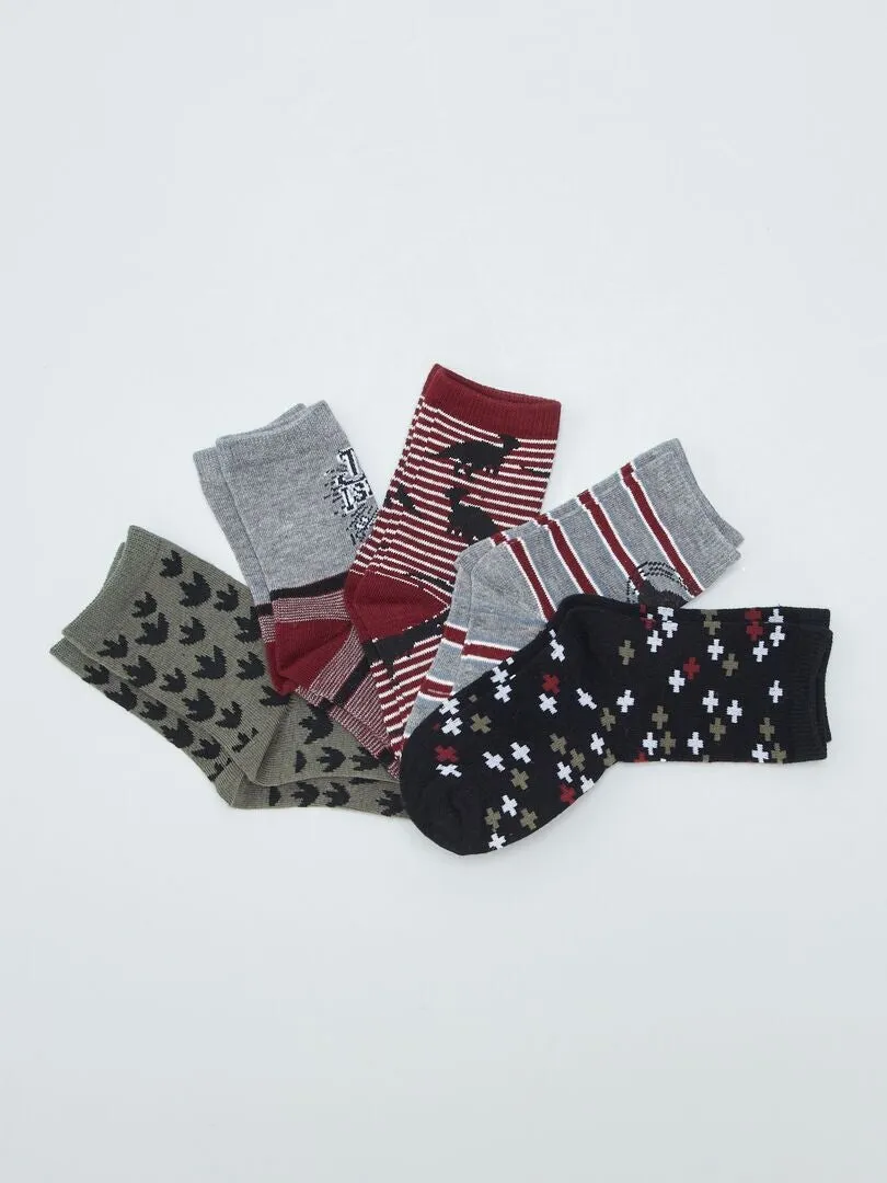 PACK DE 5 PARES DE CALCETINES CON ESTAMPADO DE DINOSAURIO  ROJO
