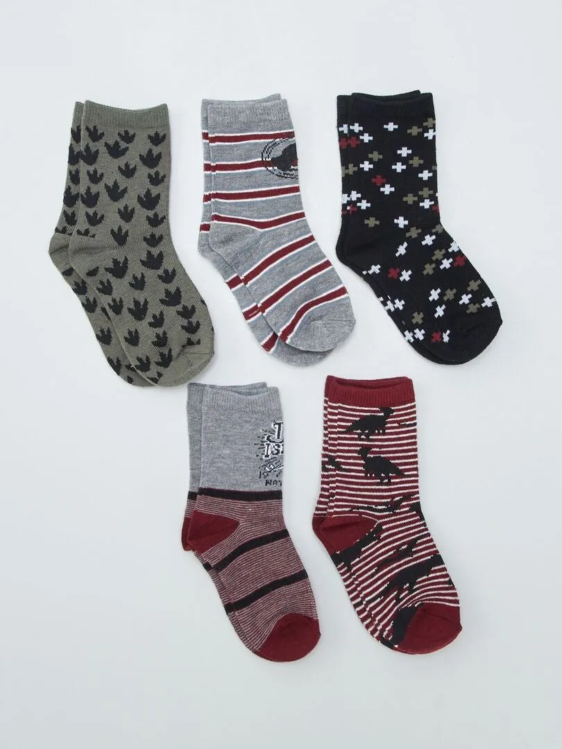 PACK DE 5 PARES DE CALCETINES CON ESTAMPADO DE DINOSAURIO  ROJO