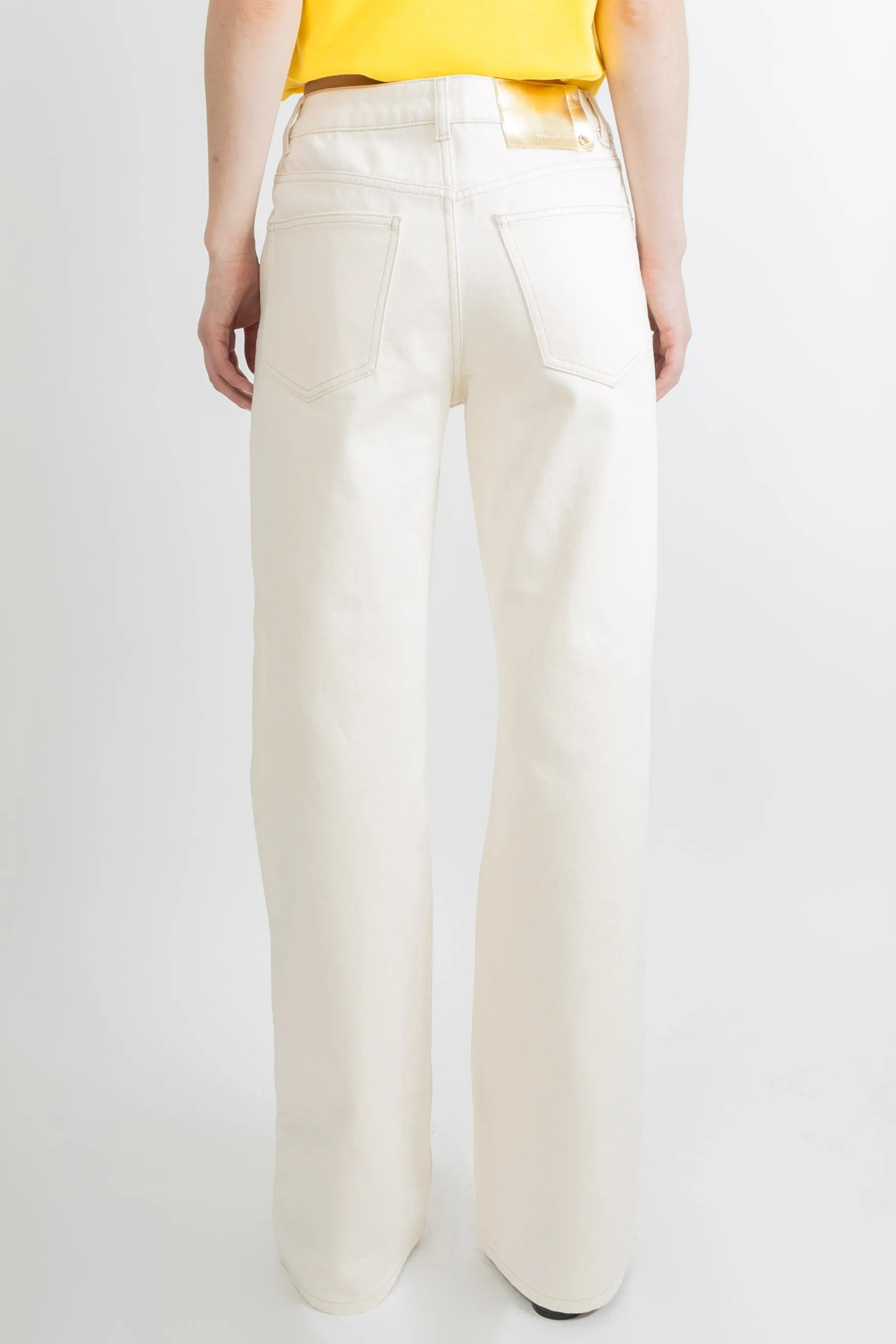 Paco Rabanne Off White Denim Flare Jeans With Assembly 1969 Pastilles Nude