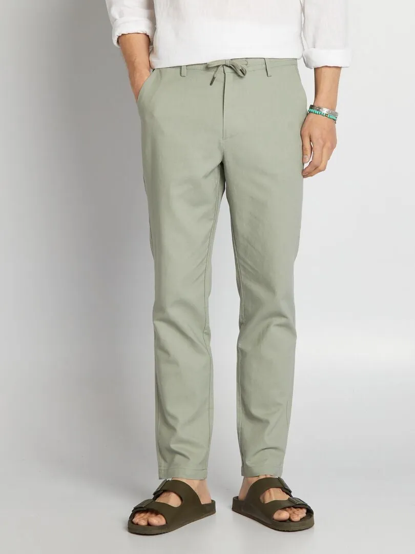 PANTALóN CHINO SLIM DE MEZCLA DE LINO  VERDE