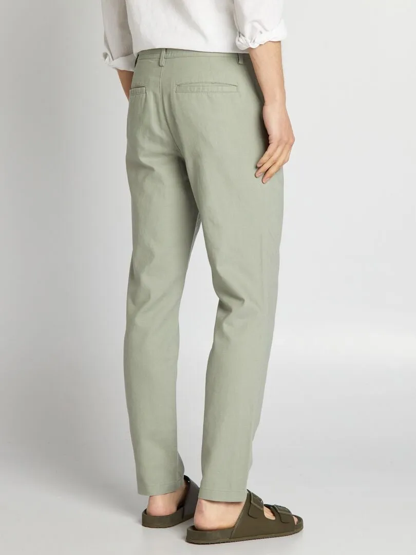 PANTALóN CHINO SLIM DE MEZCLA DE LINO  VERDE