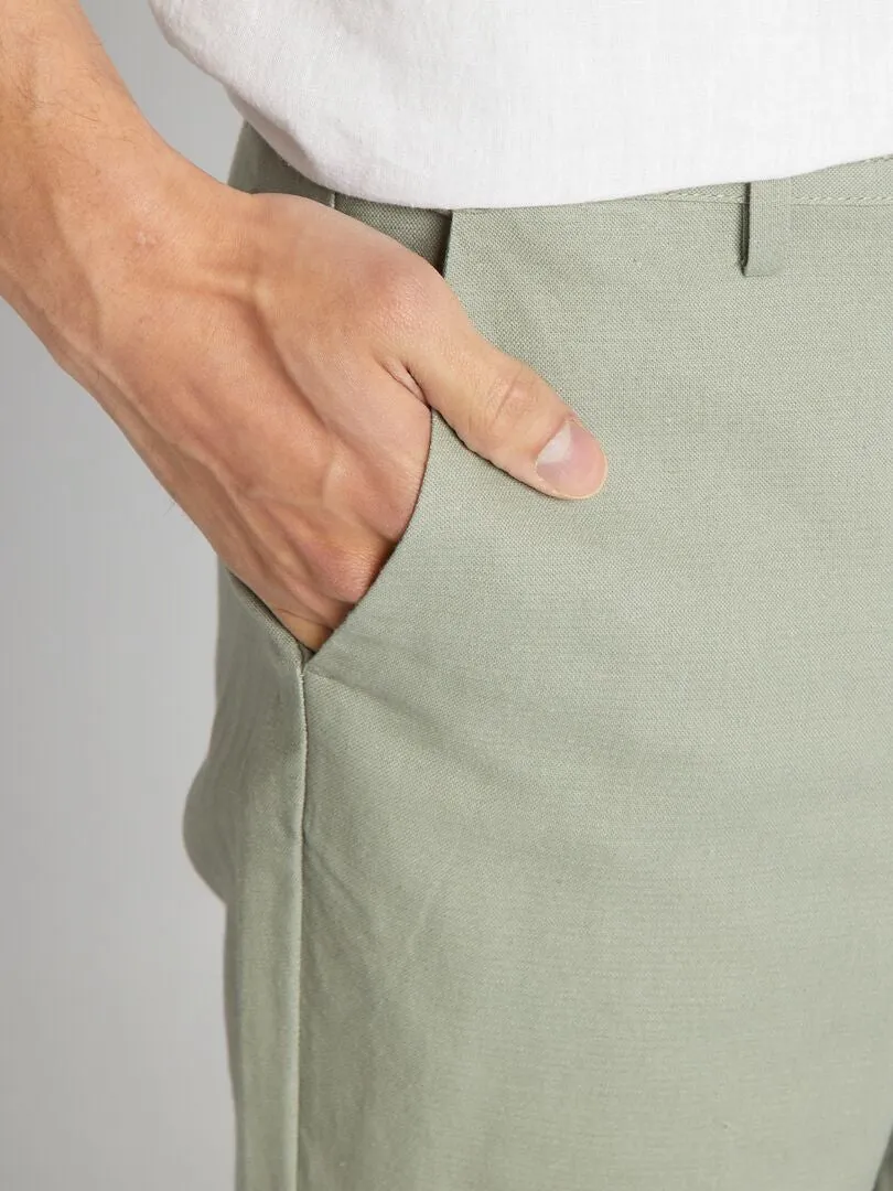 PANTALóN CHINO SLIM DE MEZCLA DE LINO  VERDE