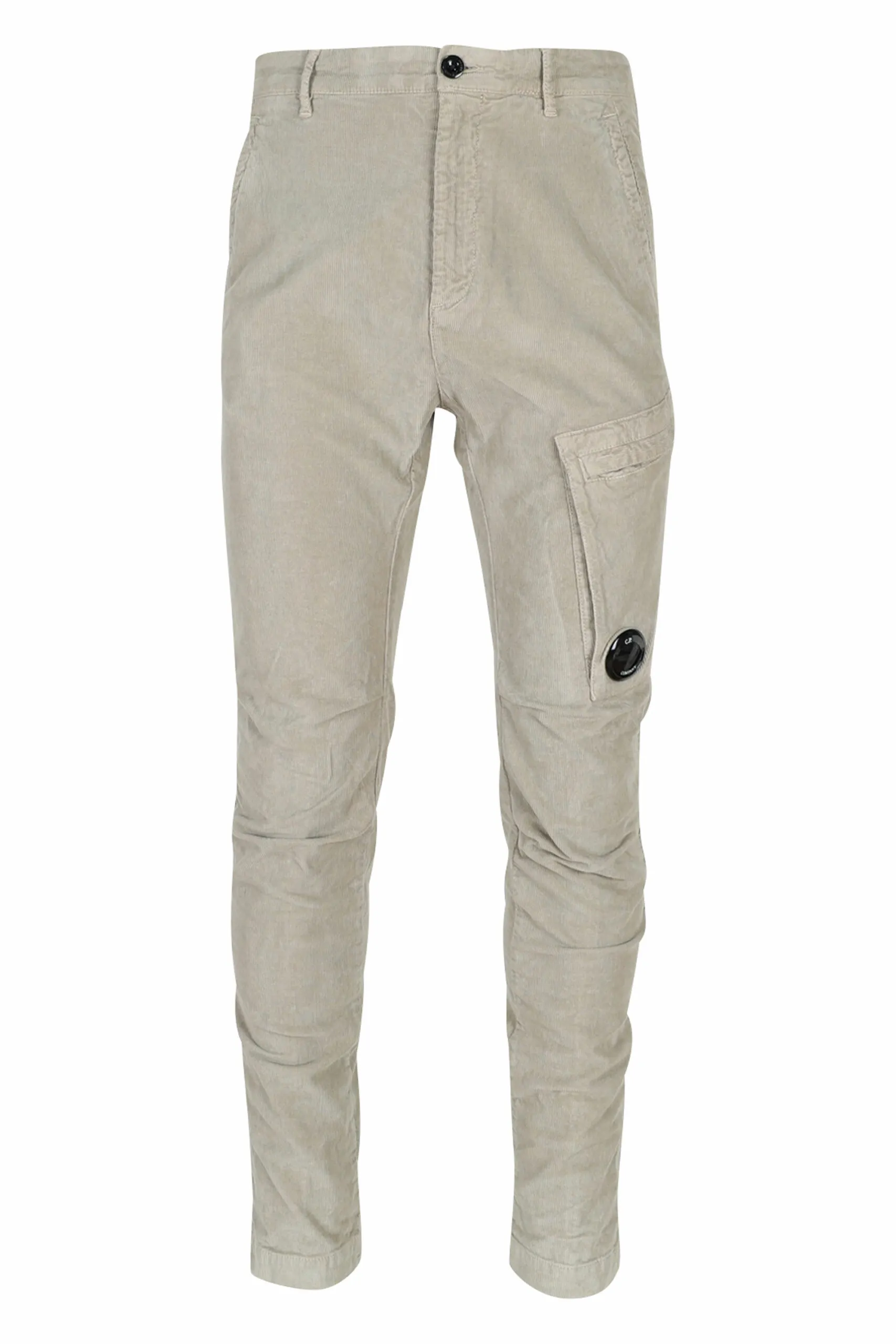 Pantalón de pana beige con bolsillo lateral y logo lente