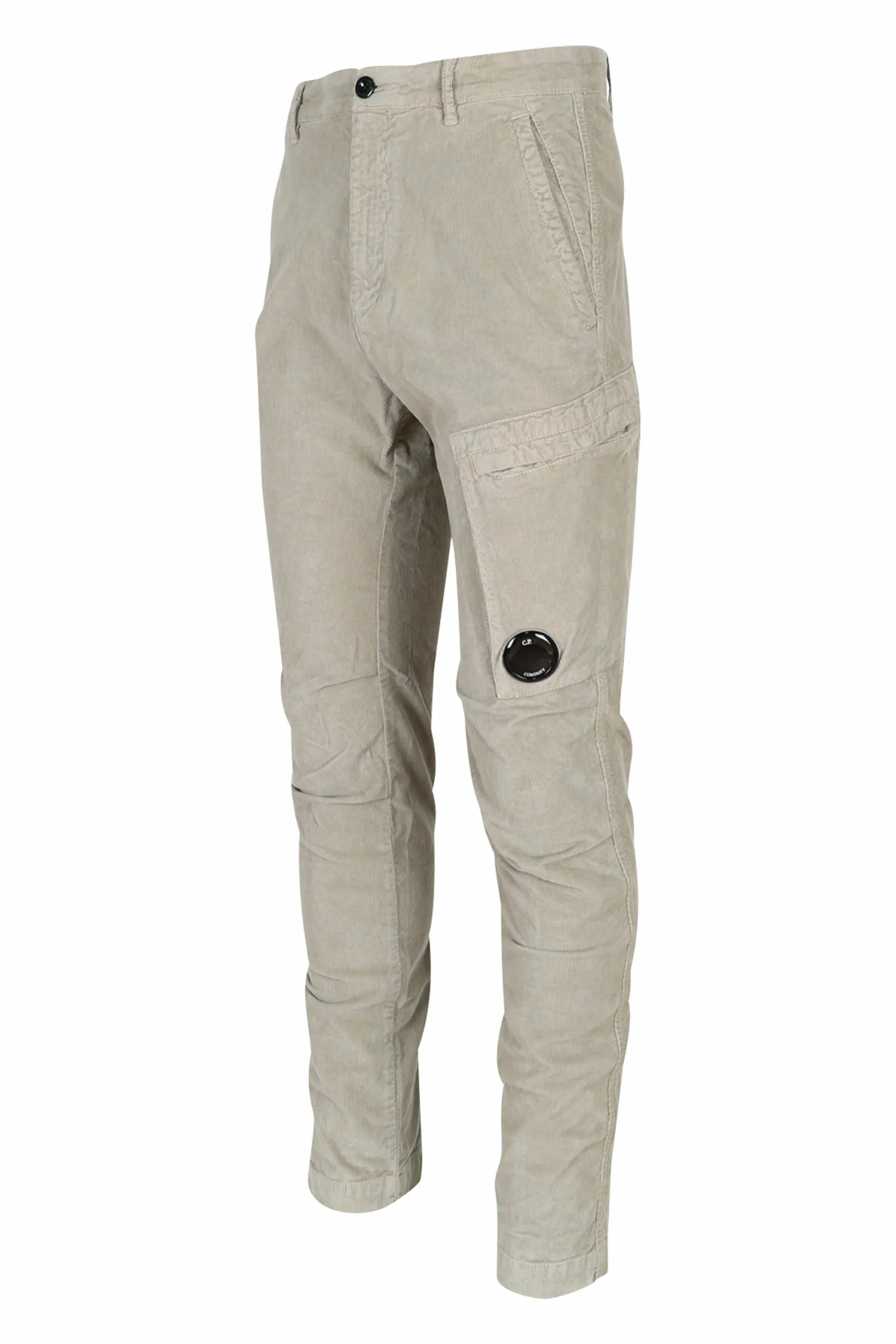 Pantalón de pana beige con bolsillo lateral y logo lente