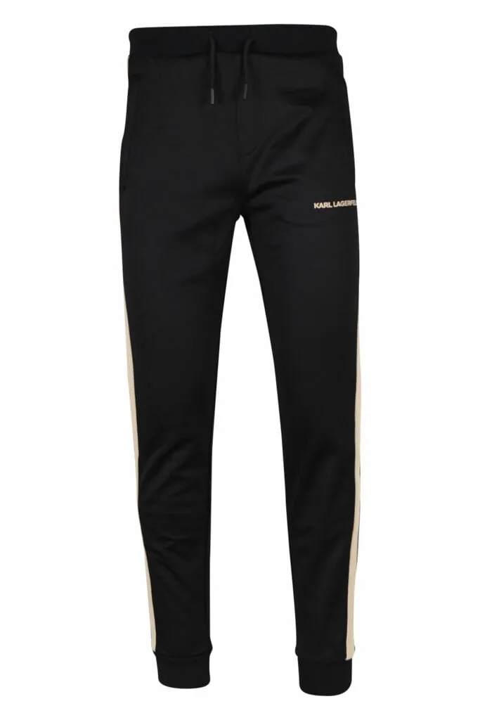 Pantalón negro con minilogo y franjas beige laterales