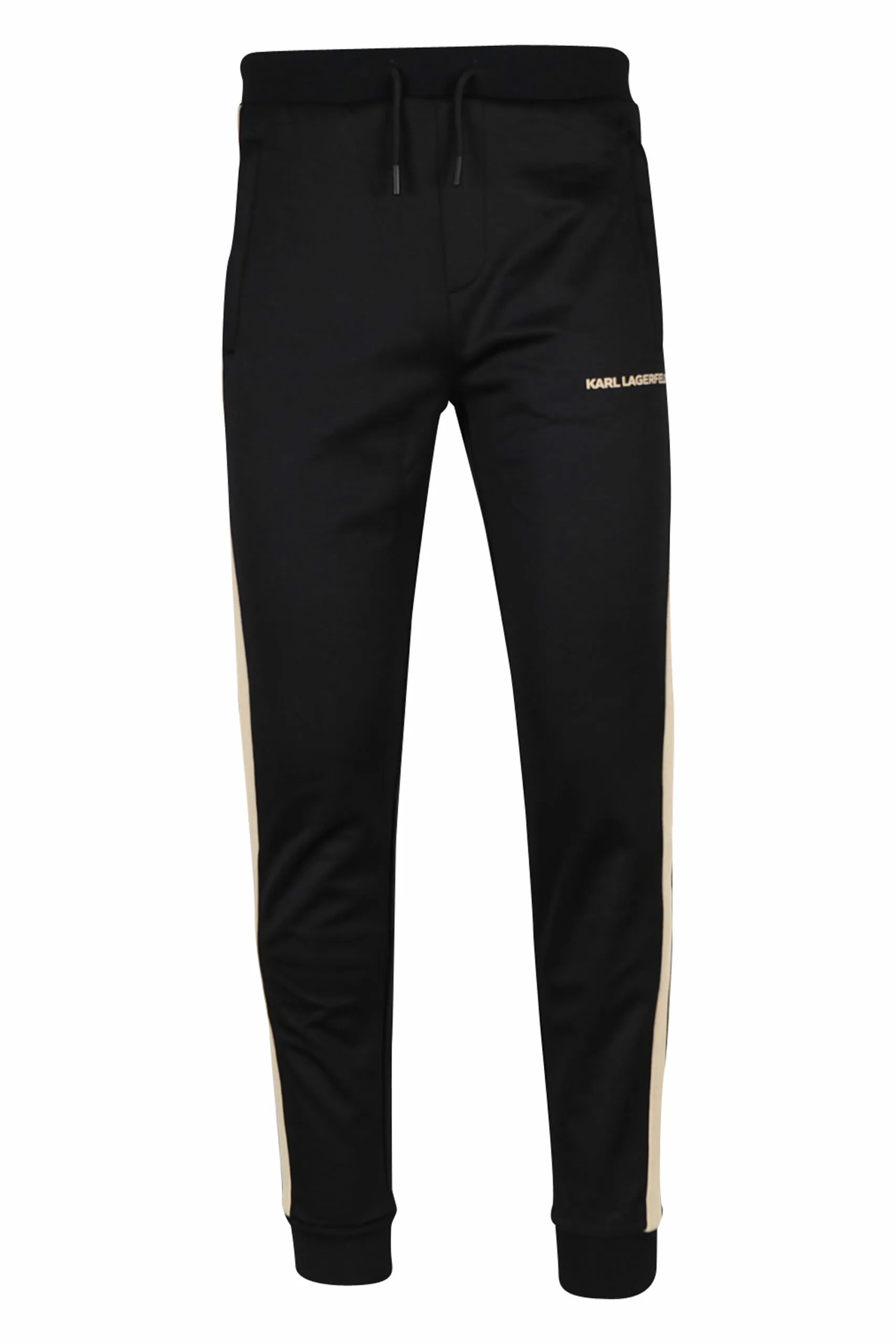 Pantalón negro con minilogo y franjas beige laterales
